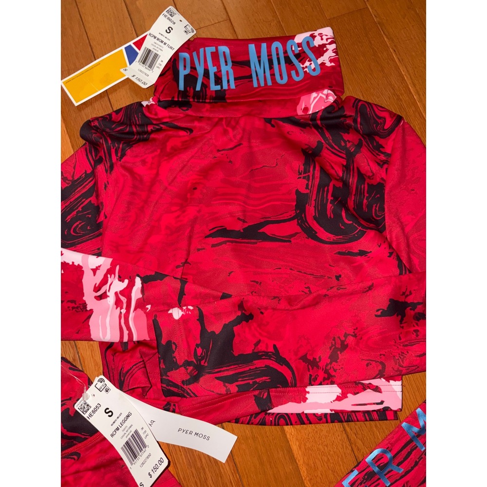 Reebok x Pyer Moss Red Marble Crop Mock Neck Top and Leggings Set HE6028 HE6053 - Picture 6 of 7